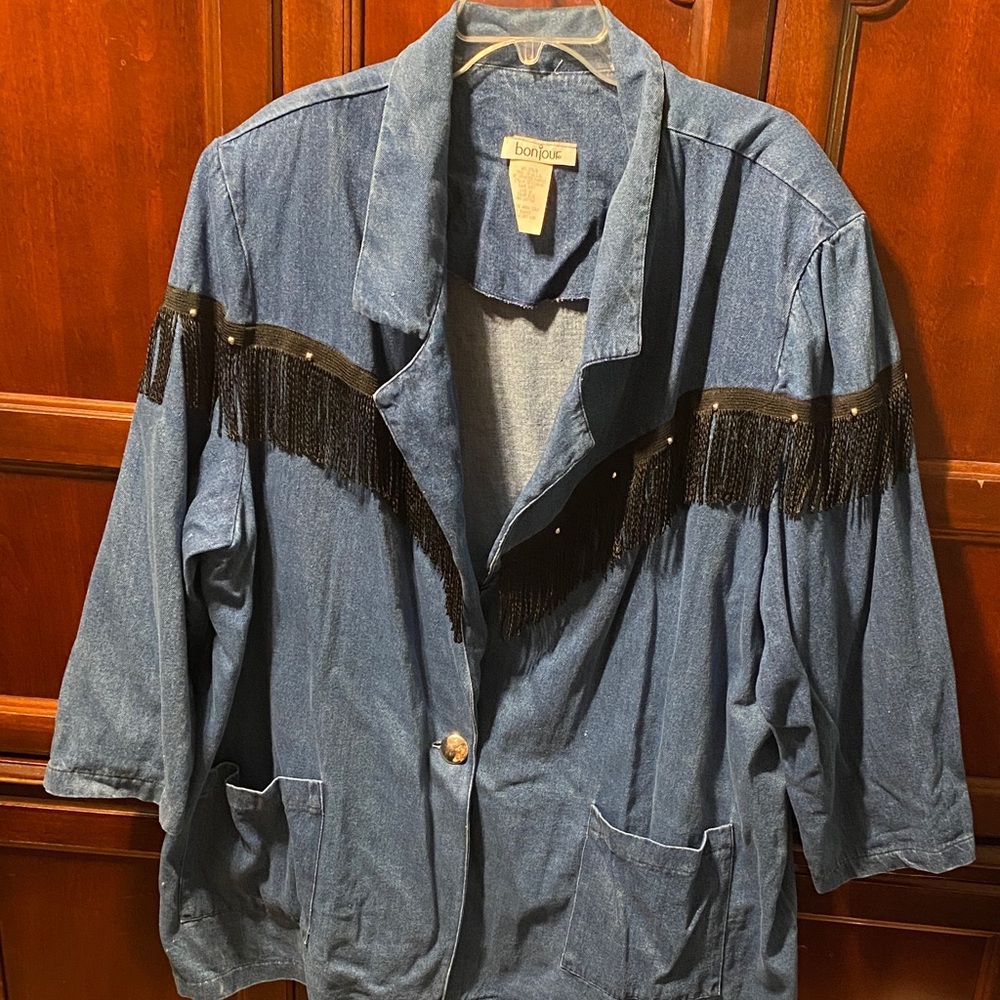 Bonjour Denim Jacket with Fringe Detail size 3X 100% cotton - Picture 3 of 15